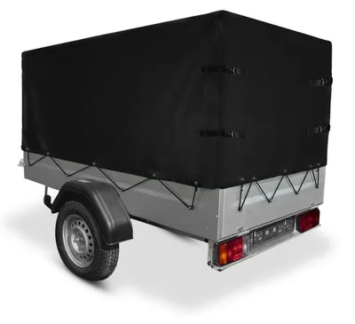 Obrázek produktu pro Plachta Jago® – 2075 x 1150 x 900 mm, s gumovým pásem, očky a popruhy s přezkami, voděodolná, černá – krycí plachta, textilní plachta, plachta na přívěs