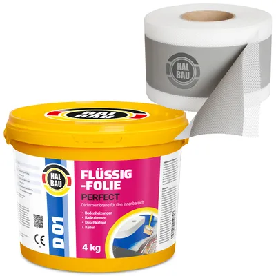 Obrázek produktu pro Hydroizolační sada Tekutá fólie 4kg Páska 5mb HALBAU SETH01