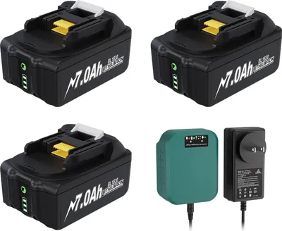 Produktbild von Akku für Makita 18V BL1830/BL1860, Ersatzakku 7000 mAh Li-Ion 18650, LXT400 kompatibel, Armeegrün