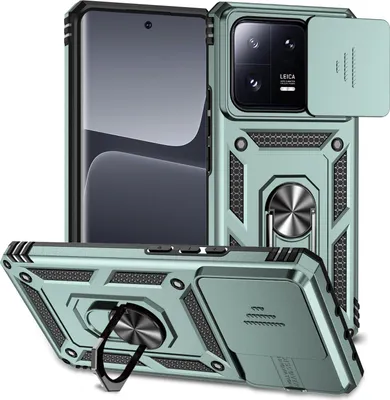 Produktbild von Xiaomi 13 Pro Hülle mit Schiebe Kamera Schutz und Ringhalter Ständer Schutzhülle für Xiaomi 13 Pro Grün