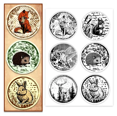 Produktbild von Tiermotive Runde Stempel, Klare Stempel für Kartenherstellung Fuchs, Eichhörnchen, Hase, Igel, Sikahirsch, Transparente Silikonstempel für Journal und Scrapbooking Dekoration
