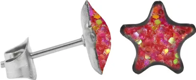 Produktbild von Ohrstecker Chirurgenstahl glitzernder Stern Farbe - Pink-Aurora Borealis