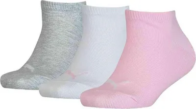 Produktbild von PUMA Kinder Sneakersocken, 3er Pack - Plain Sneaker 3P, Logo, einfarbig Grau/Weiß/Rosa 35-38