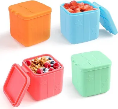 Productafbeelding van Siliconen voedselcontainers - set van 4 - Kleine, stapelbare lunchboxen - Lekdicht - Ideaal voor kinderopvang, school, reizen, kantoor en picknicks