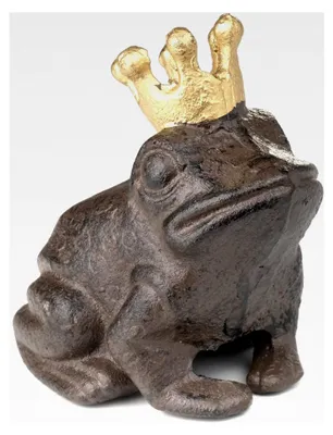 Produktbild von Dekofigur Frosch Garten Froschkönig mit Krone als Schlüsselversteck aus Gußeisen für draußen, wetterfest