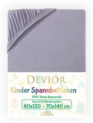 Produktbild von Devior Jersey Kinder Spannbettlaken 60x120 - 70x140 cm grau Bettlaken 100% Baumwolle bis 12cm Matratzenhöhe Gummizug