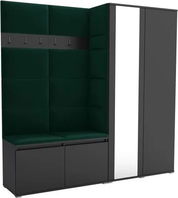 Produktbild von Garderoben-Set Noris IV mit Spiegel, gepolsterte Garderobe mit Sitzbank, Wandpaneelen und Stauraum (Farbe: Schwarz + Trinity 28)