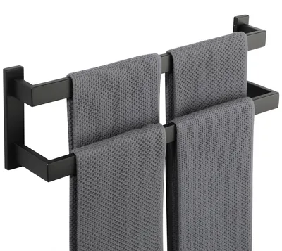 Image de Porte-serviettes double, fixation murale, 50 cm, acier inoxydable, finition noire mate