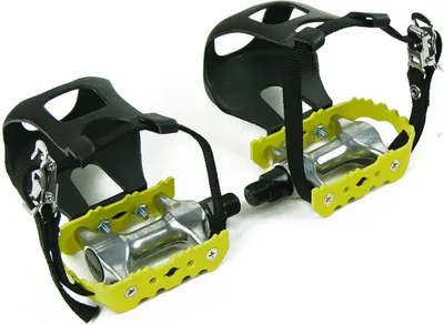 Produktbild von Gelbe Rennrad Pedale mit Kunststoff Pedalhaken & Nylonriemen