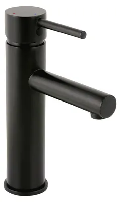 Produktbild von aquaSu® Waschbeckenarmatur Schwarz mit Pop-Up-Ventil 1 1/4" – Waschtischarmatur hoch, Badarmatur, Einhebelmischer, Keramikkartusche, Wassersparfunktion, Kaltwassermittelstellung, Wasserhahn Bad