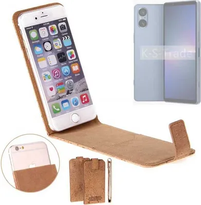 Produktbild von K-S-Trade Handyhülle kompatibel mit Sony Xperia 5 V Kork Hülle Flipstyle Case Schutzhülle Kork Case Hülle Flip cover Klapphülle Klapp, braun 1x