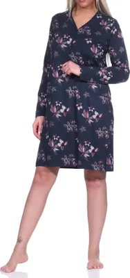 Produktbild von Damen Nachthemd langarm Sleepshirt in floralem Design - auch in Übergrössen ; marine , 36