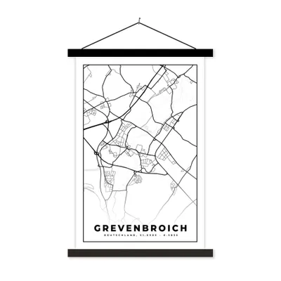Produktbild von MuchoWow® Textilposter Grevenbroich - Karte - Stadtplan 60x90 cm mit schwarzem Rahmen - Poster Wohnzimmer