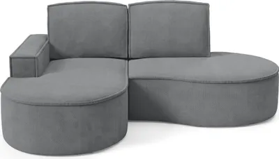 Zdjęcie produktu dla DomoHome Narożnik MOLLY bez funkcji spania - Półokrągły, Tkanina Curio bouclé, Z luźnymi poduszkami oparciowymi, Miękkie pokrycie bouclé, 210x157x88 cm, Lewa stronaSzary