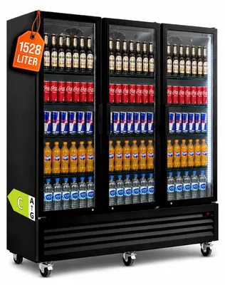 Produktbild von GastroHero Getränkekühlschrank ECO 1500 mit Klapptüren, LED-Innenbeleuchtung, schwarz