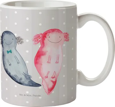 Produktbild von Mr. & Mrs. Panda Kaffeebecher Axolotl Freundin - Grau Pastell - Geschenk, Keramiktasse, Trinkbecher, Schwanzlurch, Teetasse, Valentinstag, Becher, Tasse, Lurch, Liebe