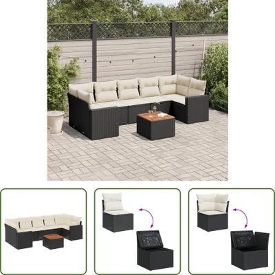 Produktbild von The Living Store 8-tlg. Garten-Sofagarnitur mit Kissen Schwarz Poly Rattan
