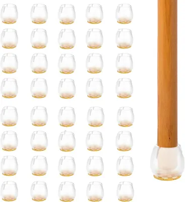 Produktbild von 40 Stuhlbeinkappen mit Filzpads für Stuhlbeine von 12-16 mm Breite, transparente Silikon-Stuhlsocken