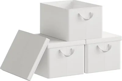 Produktbild von WOLTU 3er Set Aufbewahrungsboxen mit Deckel, mit Griffen, faltbar, Weiß, 36L(43x33x26 cm)