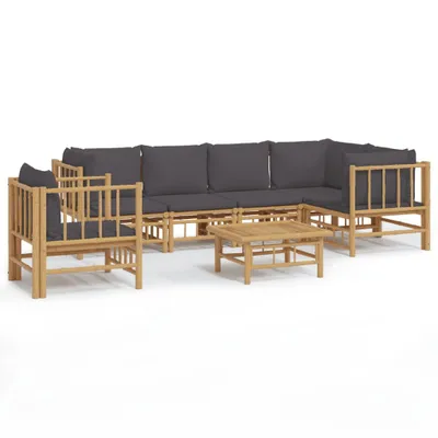 Produktbild von vidaXL 7-tlg. Garten-Lounge-Set mit Dunkelgrauen Kissen Bambus