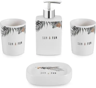 Produktbild von Famanu Badezimmeraccessoireset 4-teilig - Blatt Weiß Keramikset