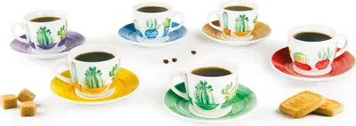 Produktbild von Excelsa Set 6 Espressotassen mit Untertassen Cactus aus bunter Porzellan