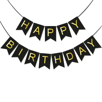 Produktbild von BRUBAKER Happy Birthday - Geburtstag Wimpelkette Schwarz Gold - Party Banner 5 Meter - Geburtstagsdeko Girlande für Geburtstagstisch und Dekoration