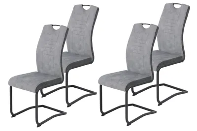 Produktbild von Hela Tische, 4er Set Esszimmerstuhl Freischwinger Riga, Bezug Velvet Hellgrau, Vierkant Metall Gestell Schwarz,  Hochlehne mit Griff, 120kg belastbar