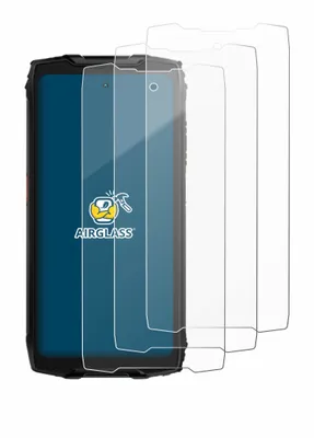 A smartphone with multiple screen protectors laid out in front of it.