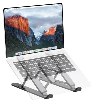 Obrázek produktu pro Stojan na notebook PureMounts, výškově nastavitelný, skládací, černý – 6 nastavitelných úhlů