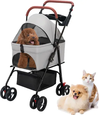 Produktbild von Kinderwagen für Haustiere, zusammenklappbarer Hundebuggy, zusammenklappbarer Kinderwagen für Haustiere, 4 Räder, Kinderwagen für Hunde/Katzenwelpen, Reiseträger für kleine/mittelgroße Haustiere