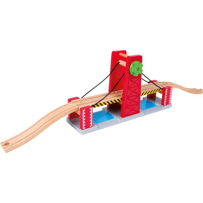 Produktbild von Small Foot 8528 Holzeisenbahn-Brücke Doppellift, mit Stellrad und Seilzug, mehrfarbig, 3-teilig (1 Set)