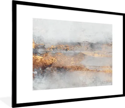 Produktbild von MuchoWow® Gerahmtes Poster Nebel - Gold - Abstrakt 80x60 cm - Poster mit Schwarzem Bilderrahmen Wandposter Rahmen Foto Bilder - Schlafzimmer-Dekorationen - Fotoposter