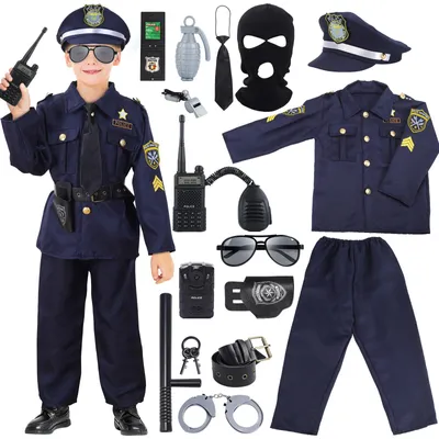 Polizeikostüm für Kinder, 16-teilig, Rollenspiel-Set, Halloween