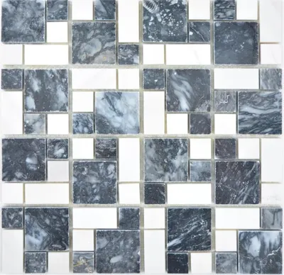 Produktbild von Marmor Mosaik Stein schwarz weiß Mosaikfliese Wand Fliesenspiegel Küche Bad MOS88-0302_f