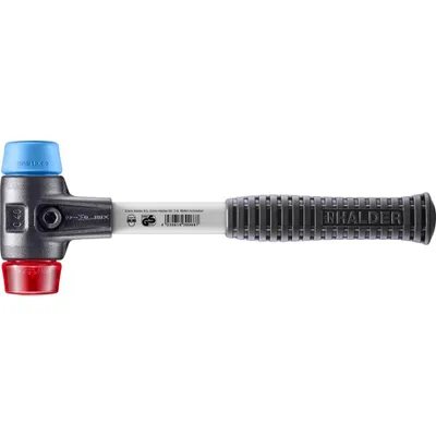 Produktbild von HALDER SIMPLEX Schonhammer Ø 40 mm TPE-soft blau / Plastik rot mit verstärktem Tempergussgehäuse und Fiberglasstiel