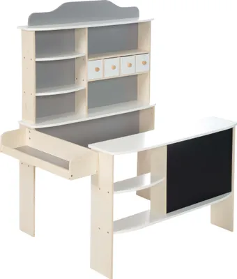 Produktbild von roba Kaufladen, Holz natur,weiß/grau lackiert, 4 Schubladen,Tafel, Theke & Seitentheke