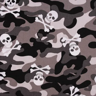 Produktbild von Baumwollstoff Meterware Popeline Camouflage Totenköpfe grau 144cm