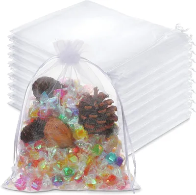 Produktbild von 30 Organzasäckchen, 23 x 17 cm, Geschenktüten aus Netz, weiße Organza Beutel mit Kordelzug für Hochzeiten, Süßigkeiten, Partys und Festivals