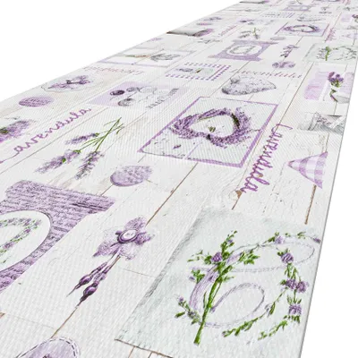Produktbild von Läufer Küchenläufer abwischbar Flurläufer Teppichläufer MIRZA Grau Landhaus Lavendel Robust Breite 48cm Länge 500cm