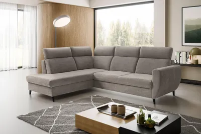 Produktbild von Ecksofa TORRO L (262 x 205 cm) – LINKE SEITE, moderne verstellbare Kopfstützen, Bettkasten, Schlaffunktion, CRUZ 83 - Grau