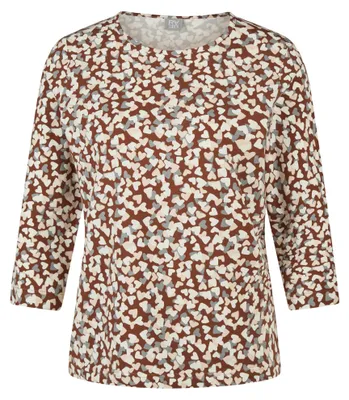 Produktbild von Rabe Damen T-Shirt aus Baumwoll-Jersey, Braun, 3/4-Arm, Herz-Allover-Druck, Größe 48