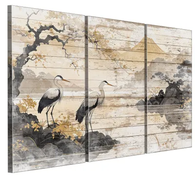 Produktbild von LUMASOUL Leinwand Bilder, Leinwandbild Natur Motiv, Wandbilder Holzrahmen, Bilder 90x60cm Japanische Landschaft Vogel 10