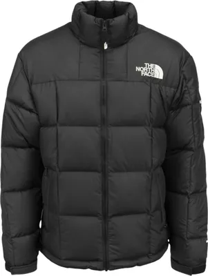 A black puffer jacket with The North Face logo on the chest.