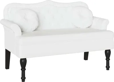 Image de vidaXL Banc Chesterfield avec coussin Blanc 120,5 x 65 x 75 cm Similicuir