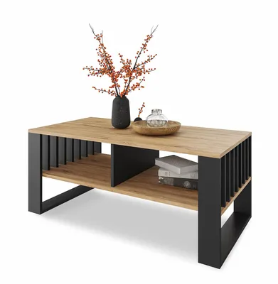 Produktbild von Meble Pitus Couchtisch ST14 90x50 cm mit Stauraum & Lamellendesign – Eiche Wotan