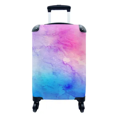 Produktbild von MuchoWow® Koffer Handgepäck Trolley Rollkoffer Kleine Reisekoffer mit 4 Rollen - Aquarell - Rosa - Lila - Blau - Cabin Size < 55x40x23 cm & 55x40x20 cm - Fotokoffer - Kabinenkoffer - Boardgepäck - Reise-Box - Reisekoffer - Reisegepäck - Koffer mit Bild - Trolley für Kinder