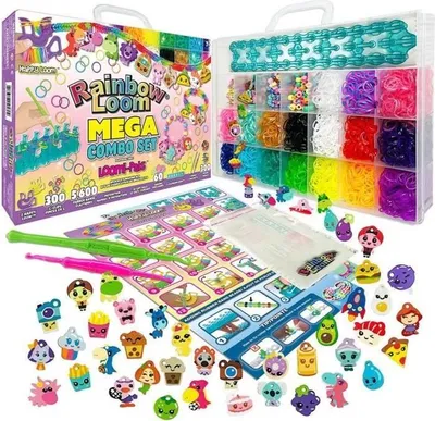 Produktbild von Rainbow Loom Armband-Bastelset, 5600 Gummibänder, Charms und Perlen, Webstuhl, BANDAI