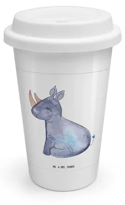 Produktbild von Mr. & Mrs. Panda Kaffeebecher To Go Einhorn Nashorn - Weiß - Geschenk, Witzig, Unicorn, Isolierbecher, Thermobecher, Nashörner, Zoo, Glitzer, becher kaffee, Regenbogen