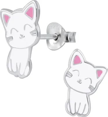 Produktbild von Ohrstecker Katze: bunte Kinderohrringe Silber 925 Weiß